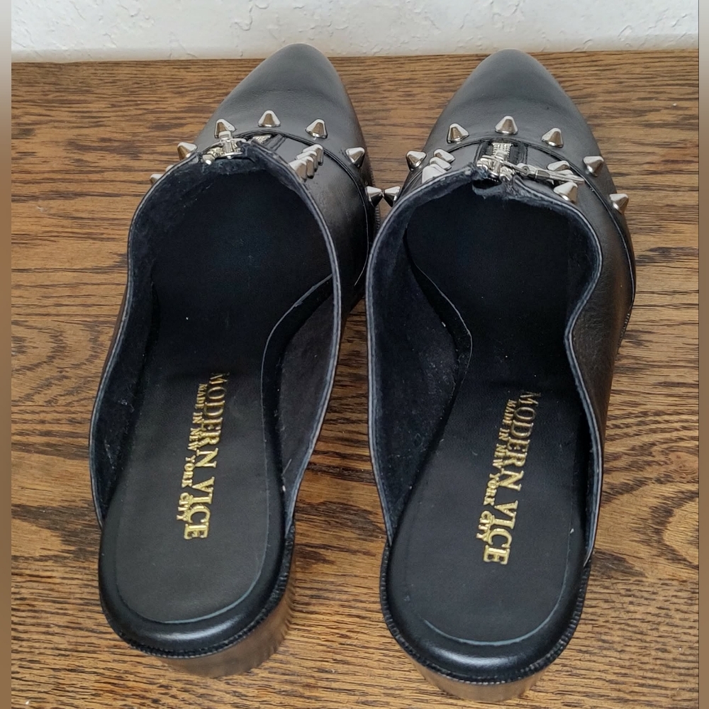 Modern Vice Vicious Black Italian Leather Studded Mules Goth Punk Industrial - Picture 5 of 11